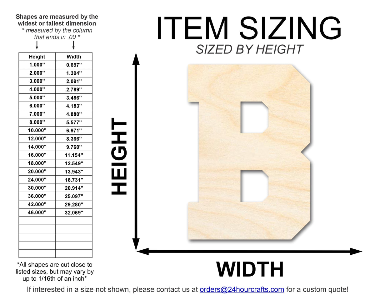 Unfinished Wood Varsity Team Font - B Shape | DIY Craft Cutout | up to 46" DIY