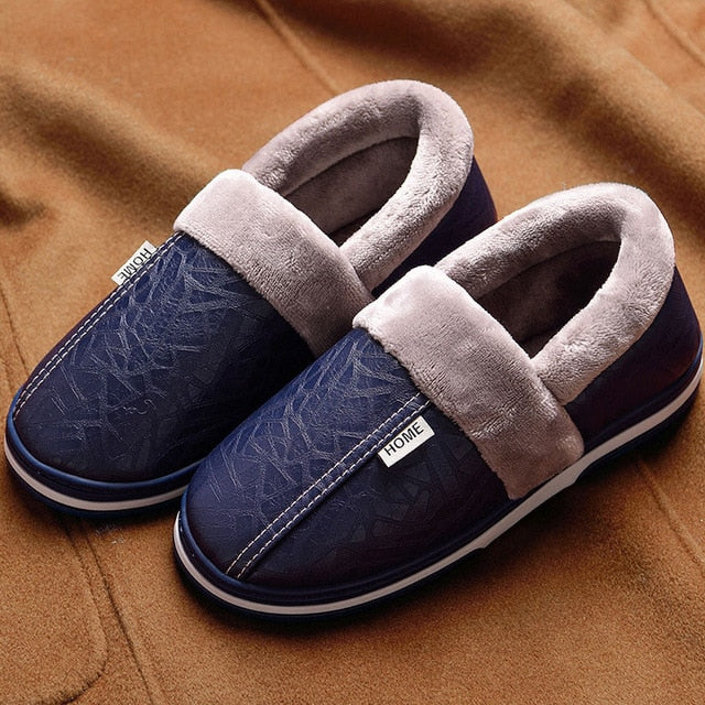 Men's Memory Foam Plush Non-Slip Indoor Leather Slippers